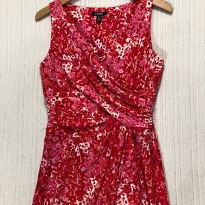 Chaps Floral Sleeveless‎ Dress Red Pink White Petite Party Casual